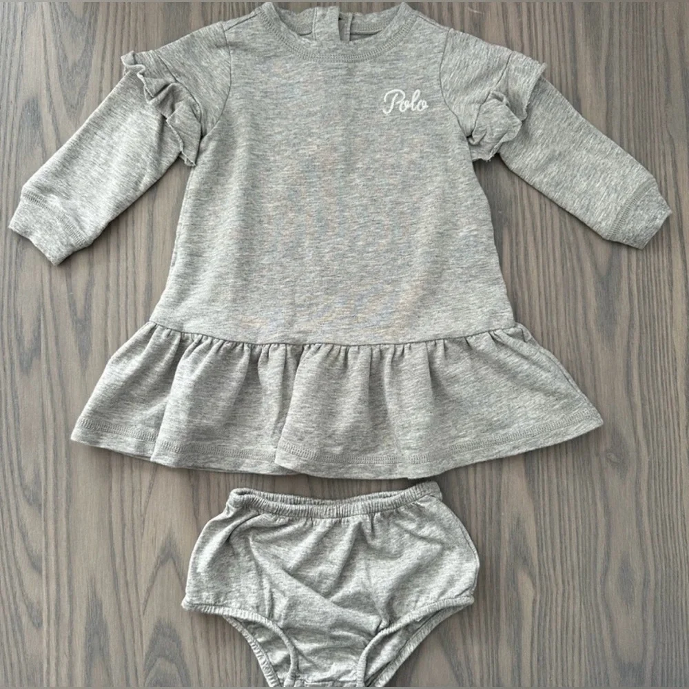 RALPH LAUREN BABY GIRL FRENCH TERRY RUFFLED DRESS